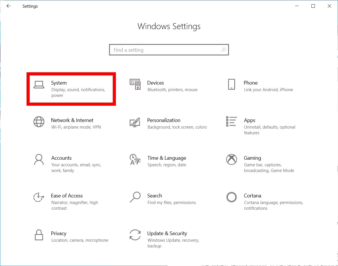 Windows 10 settings system