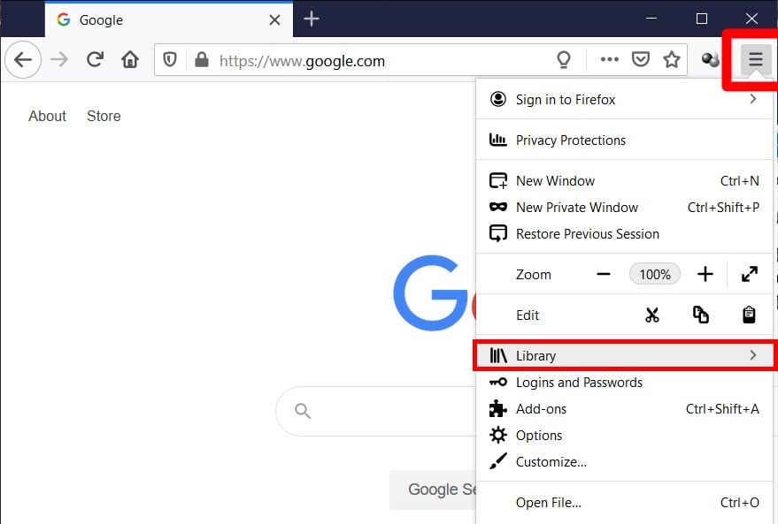 firefox menu library