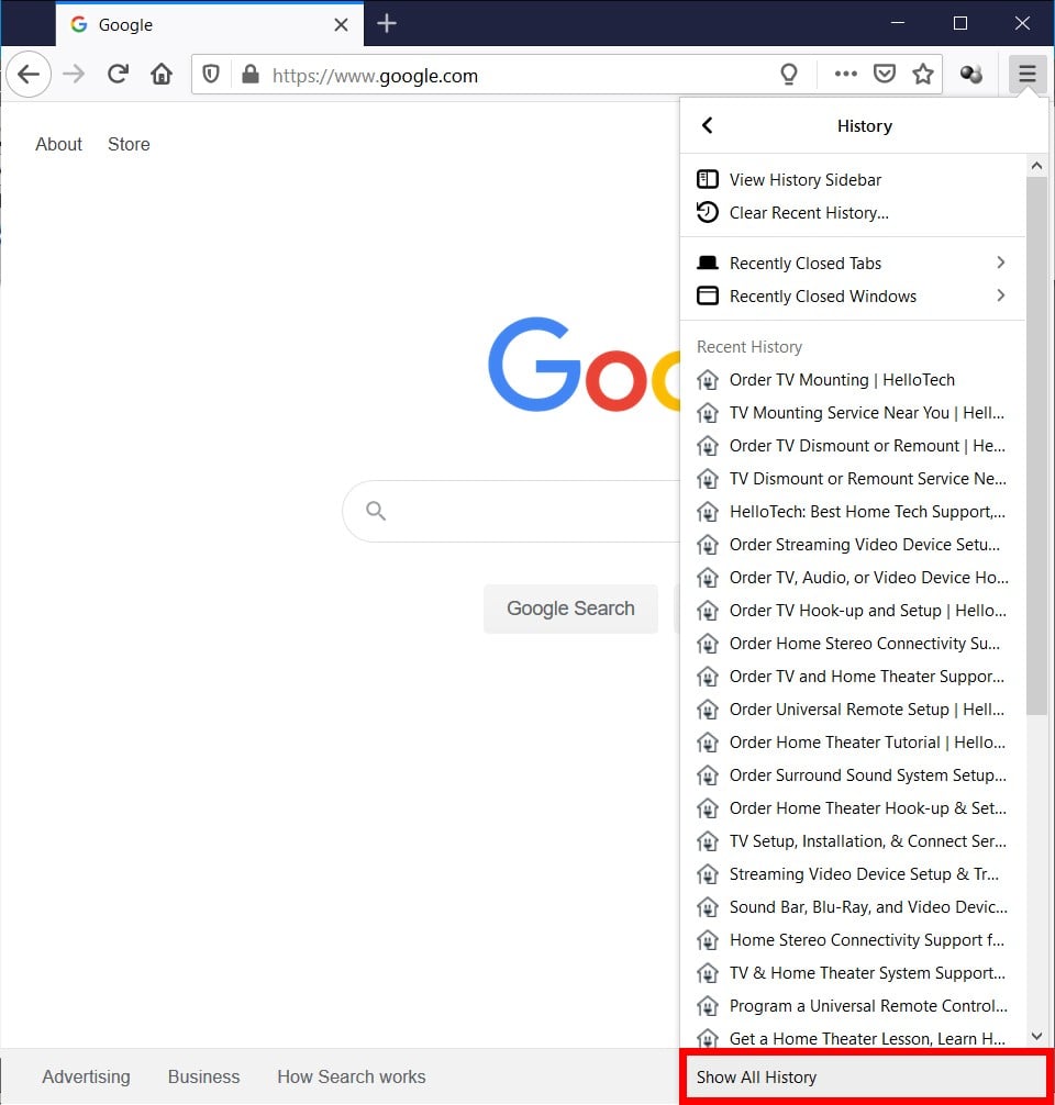 firefox show all history