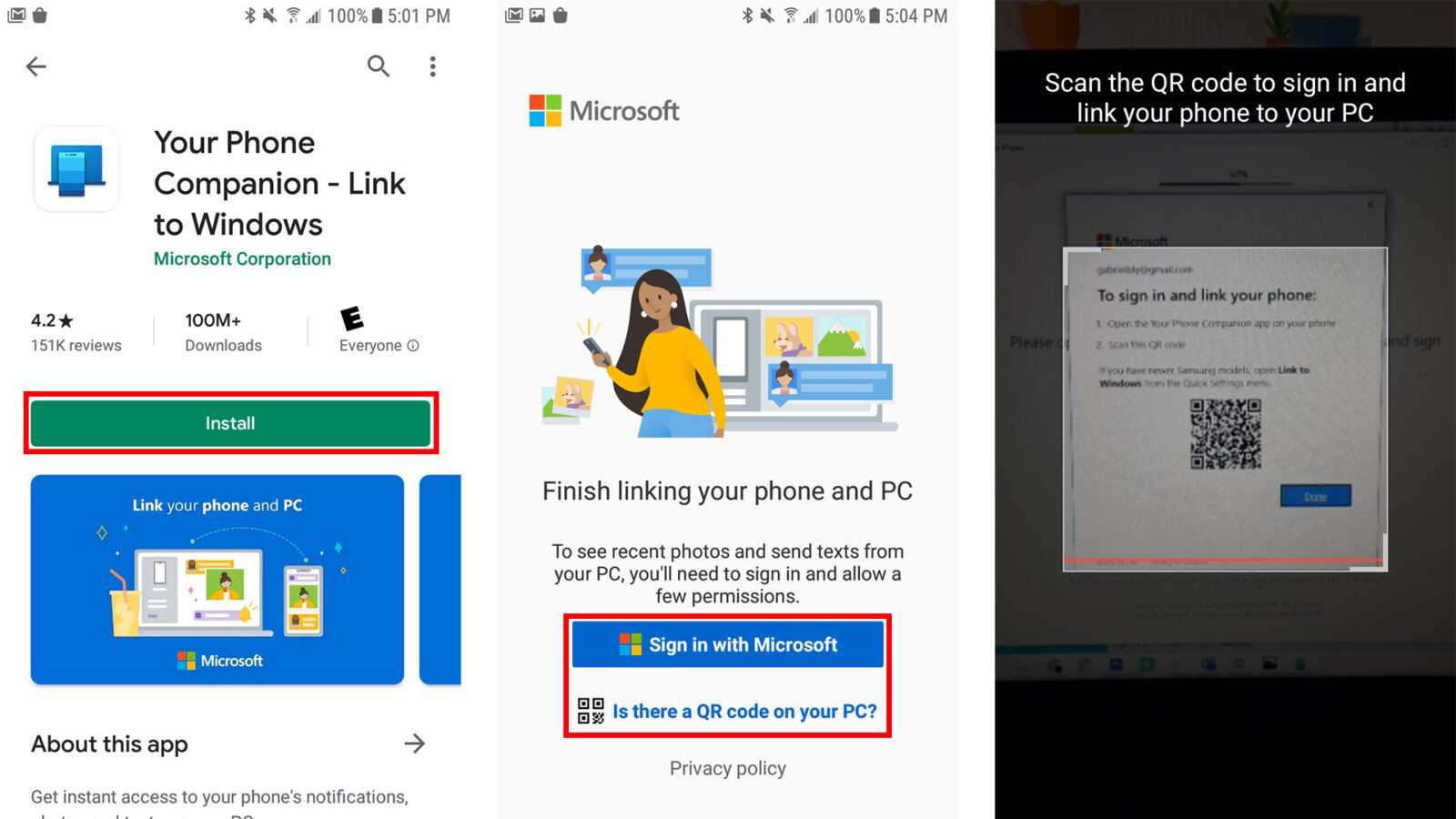 install the your phone app on android