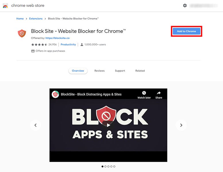 Block Site extension add to chrome