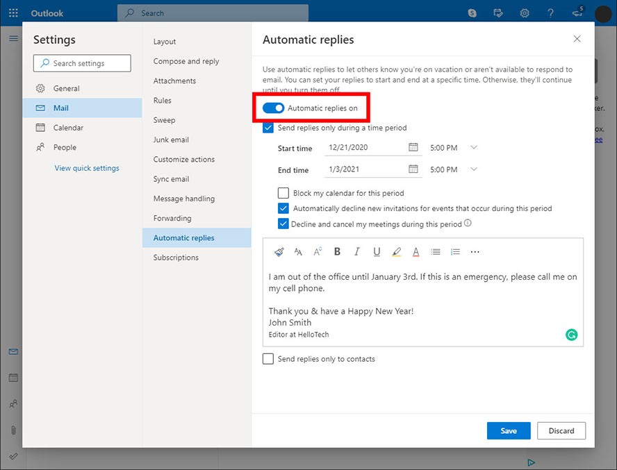 How to Set Automatic Out of Office Replies on the Microsoft Outlook Web Version