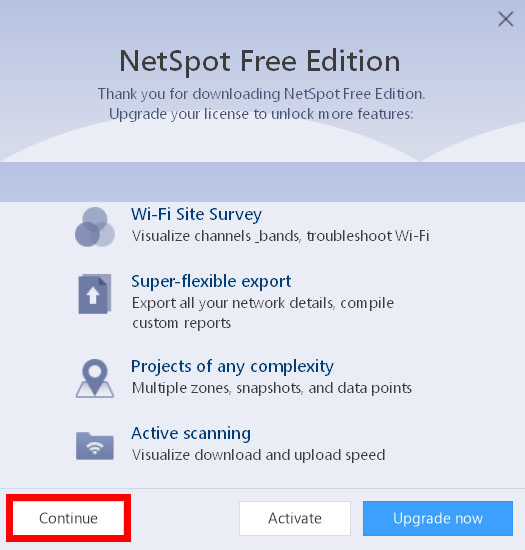 continue using free version of netspot
