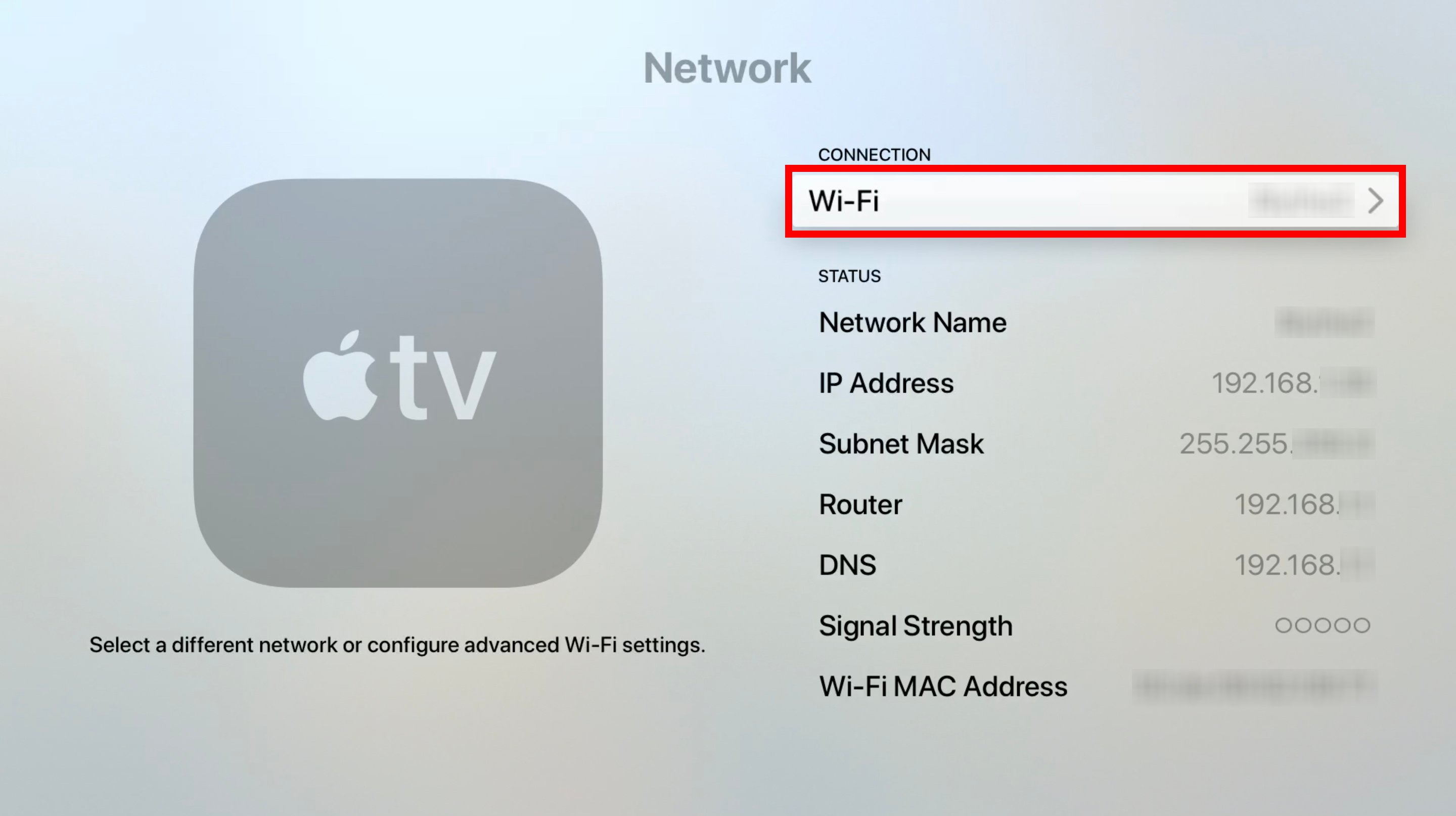 wifi network apple tv