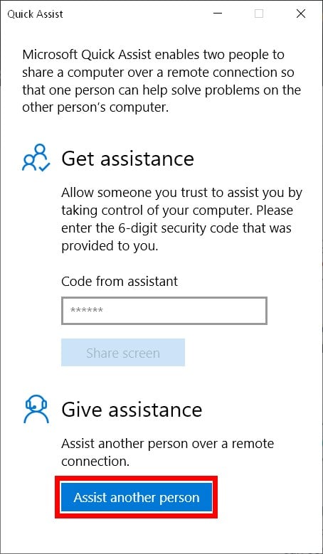 windows assist assist another person