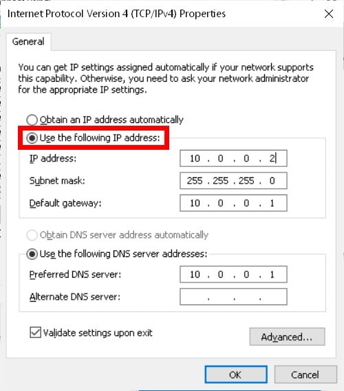 assigning static ip address