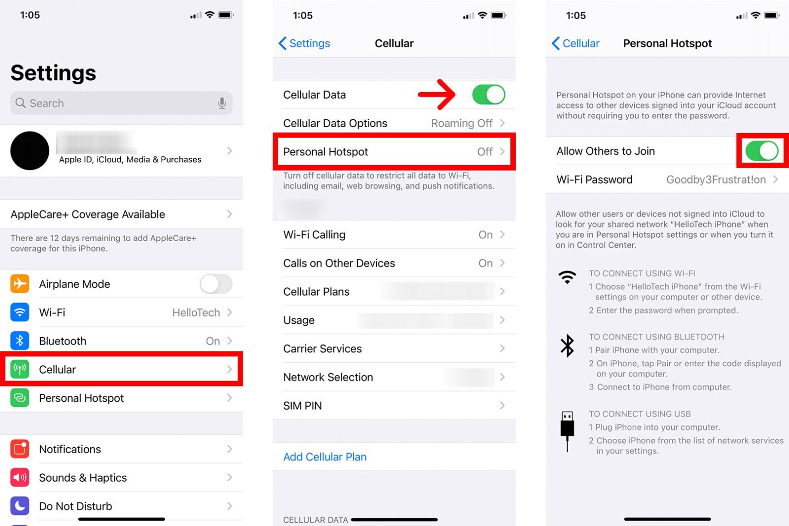 Mengganti Nama dan Kata Sandi Hotspot di iPhone