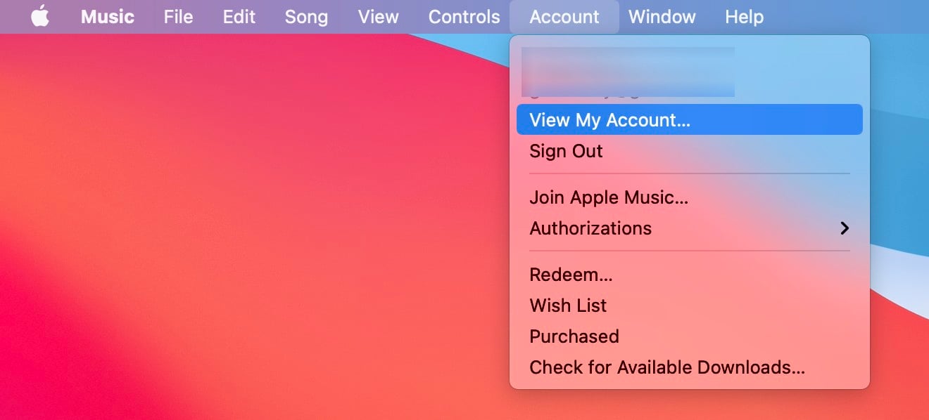 mac apple music view my account