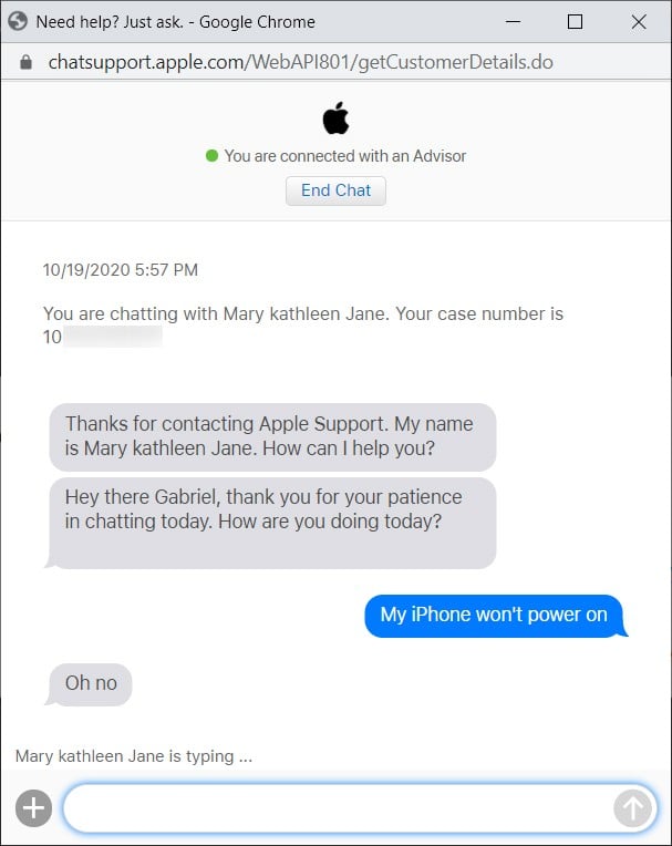 How to live chat with apple