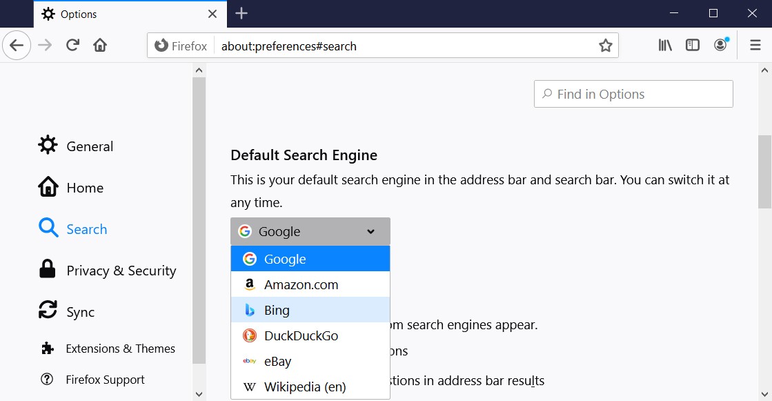 make google default search engine in firefox address bar