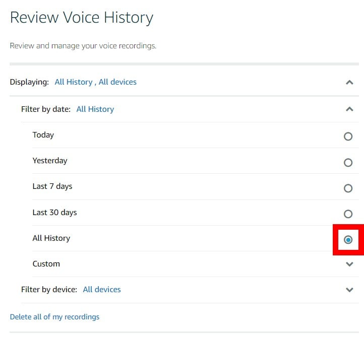 How to Erase Alexa Recording History Via Browser